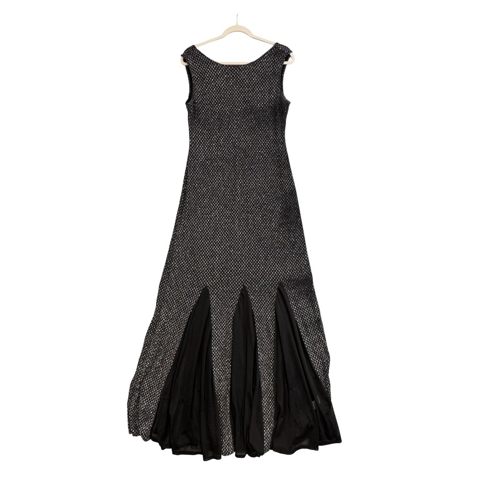 Onyx Nite Dress Womens 12 Black Metallic Knit Mermaid Maxi Formal Evening Gown